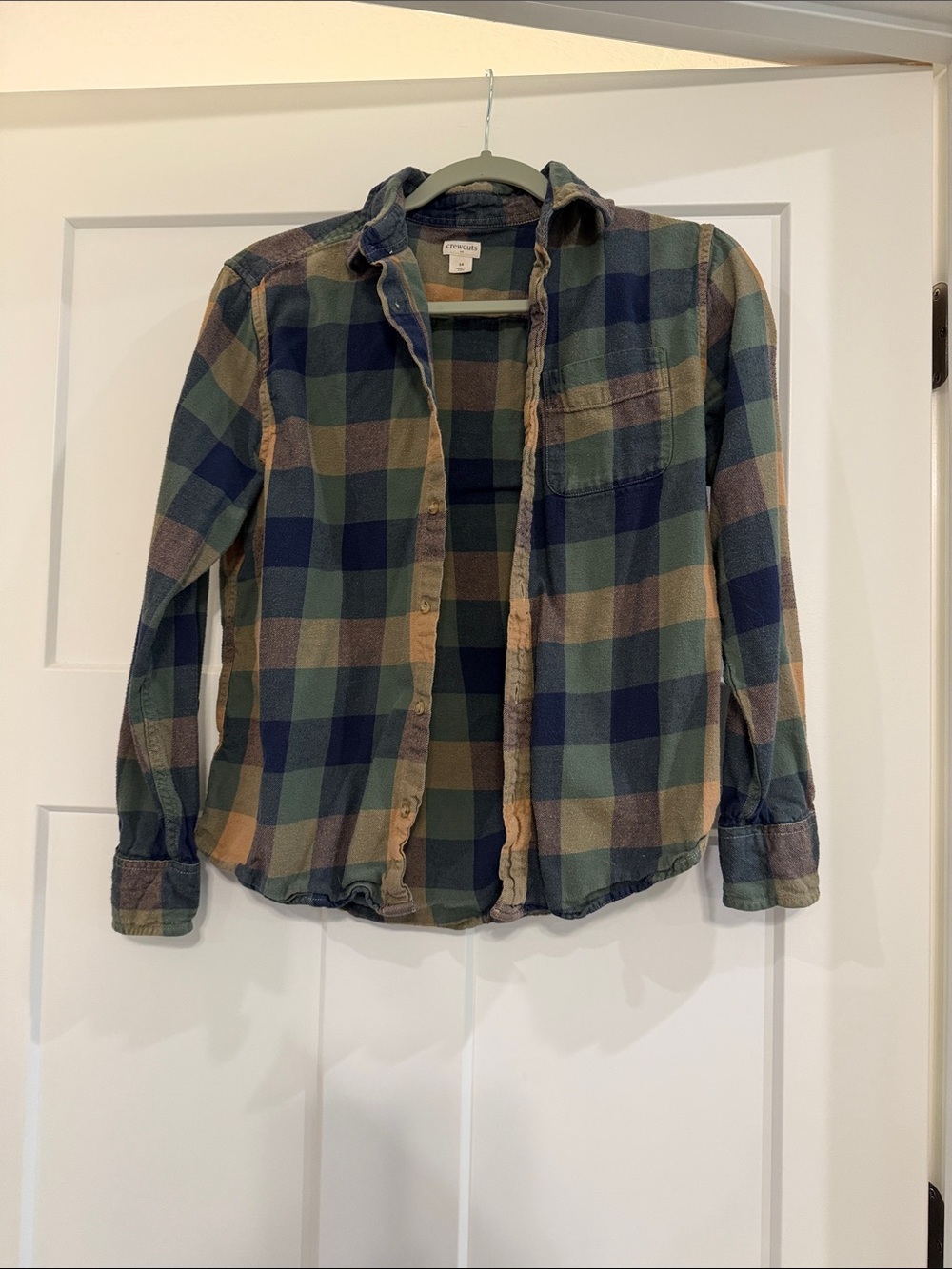 Boys Green and Navy Plaid Button-Up Shirt